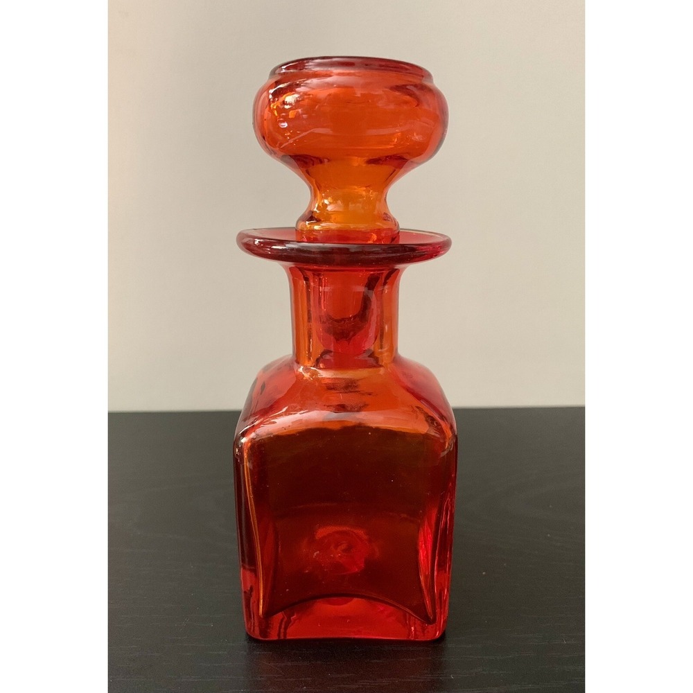 Vintage Hand Blown Rainbow Glass Red Amberina Decanter Stopper MCM - Picture 8 of 8
